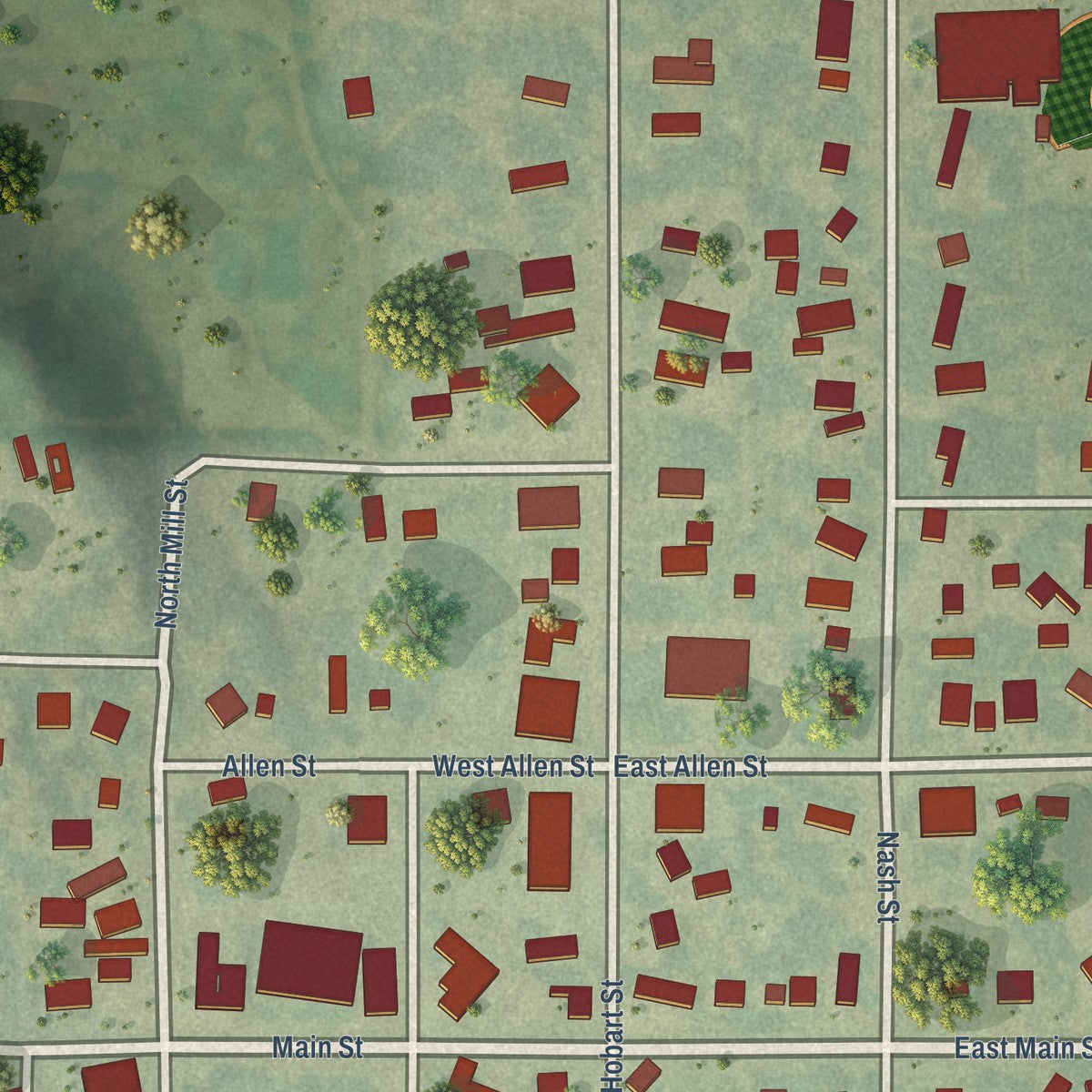 Close-up of the map of Glen Elder, Kansas print showing street and building detail