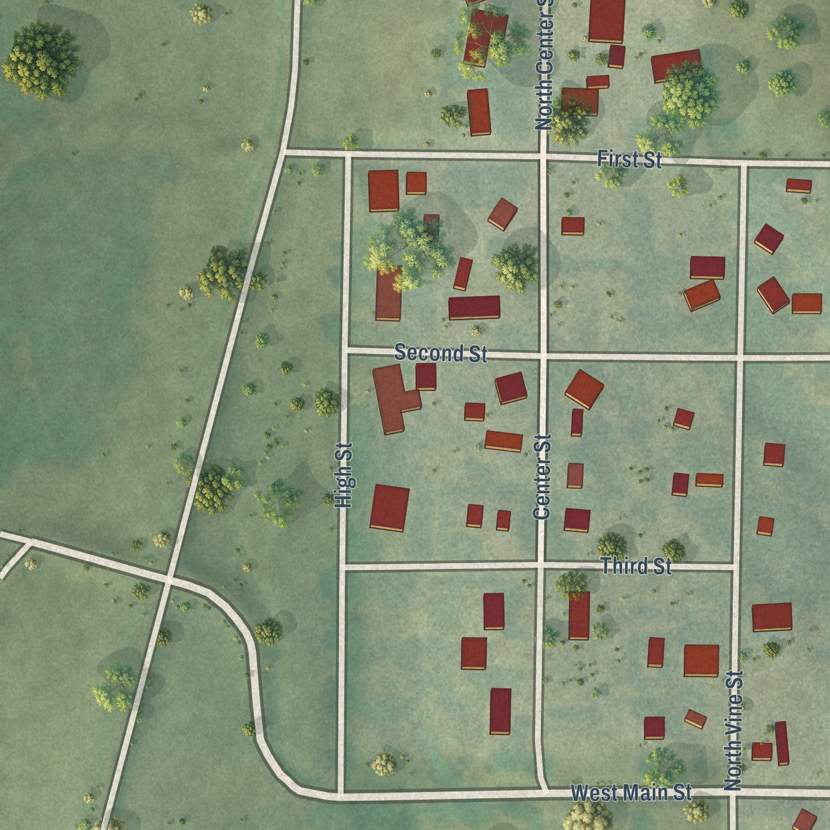 Second close-up of the map of Glen Elder, Kansas print showing more streets and buildings