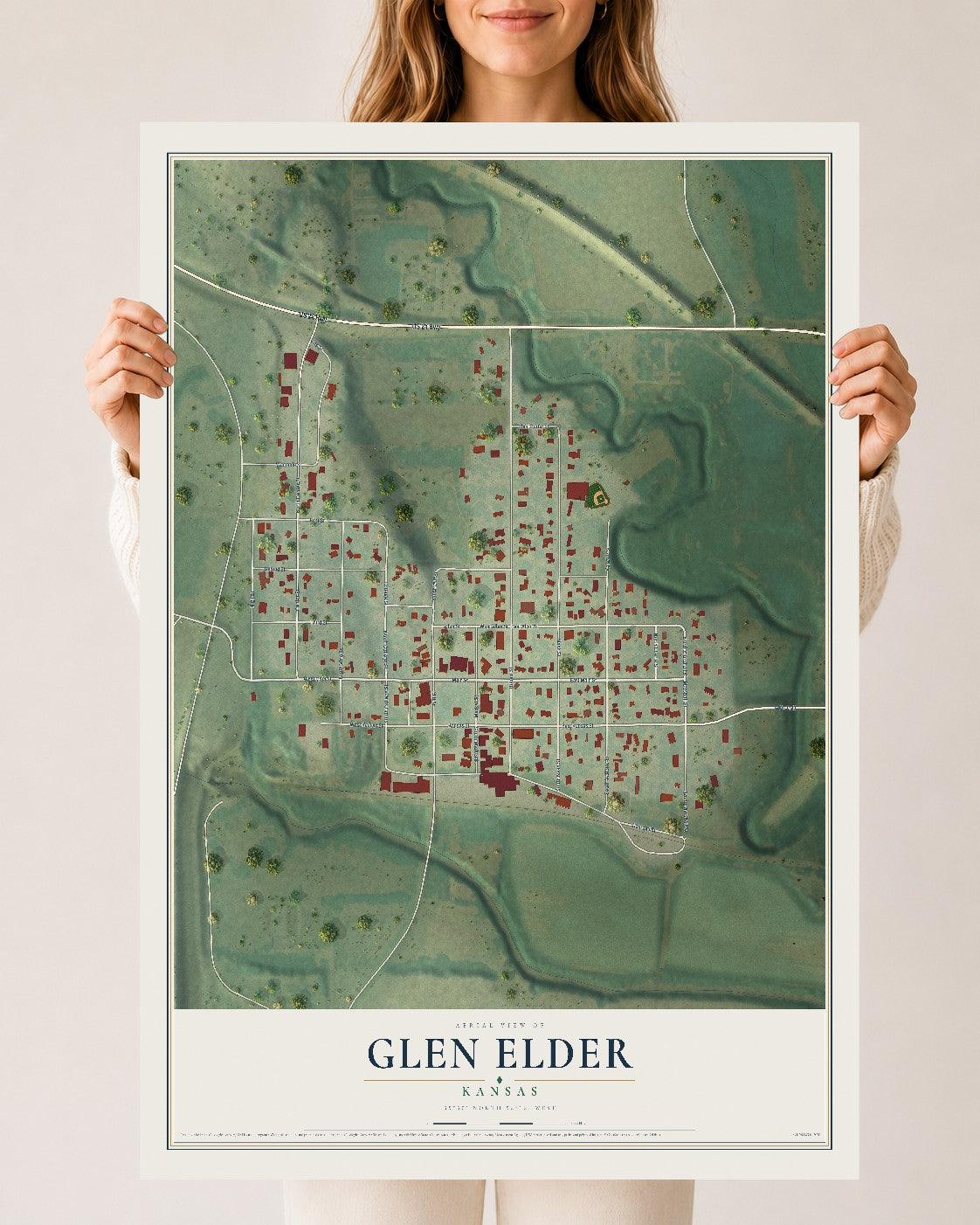 Map of Glen Elder, Kansas, 24 x 36 inch unframed archival matte print