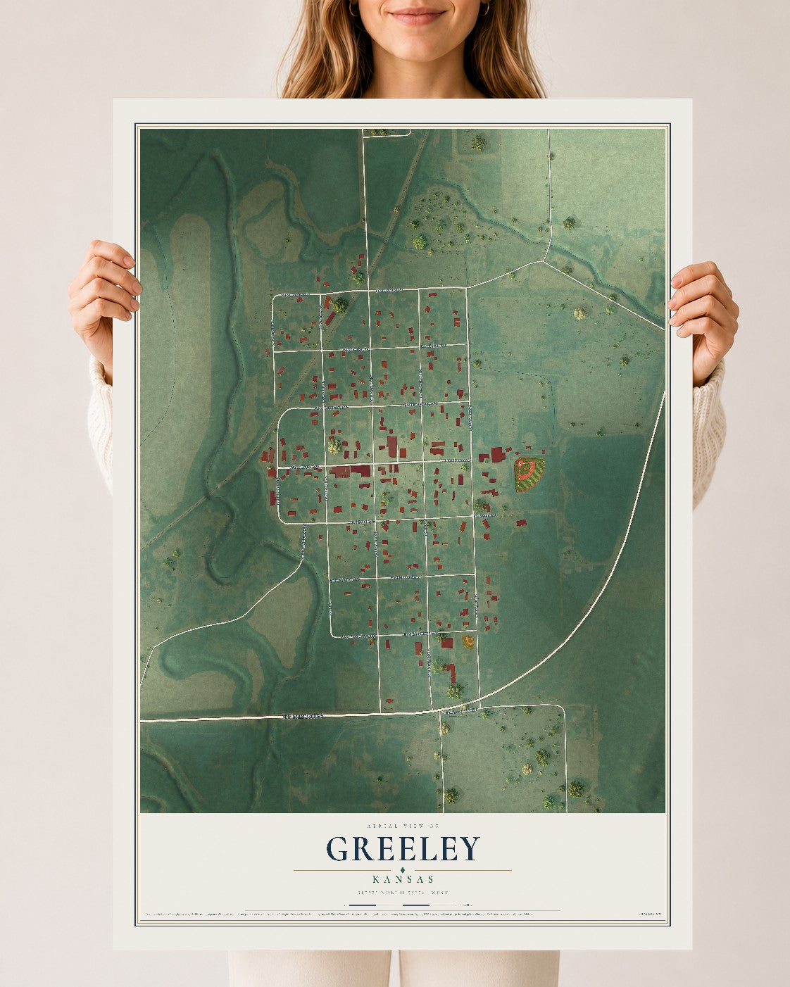 Map of Greeley, Kansas, 24 x 36 inch unframed archival matte print