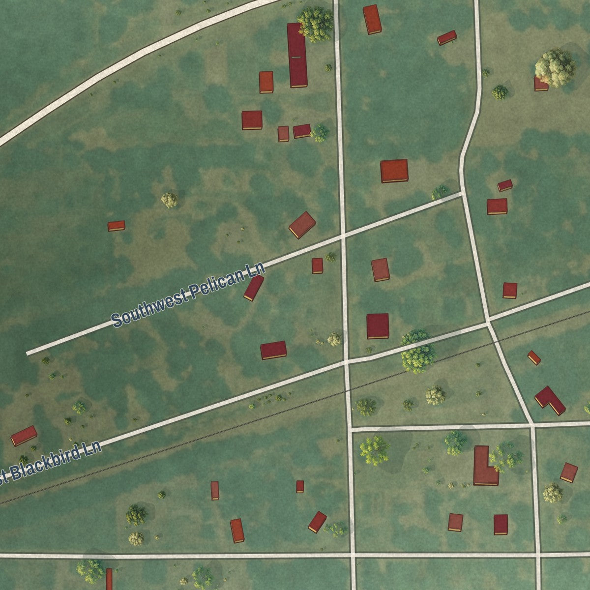Close-up of the map of Hallowell, Kansas print showing street and building detail