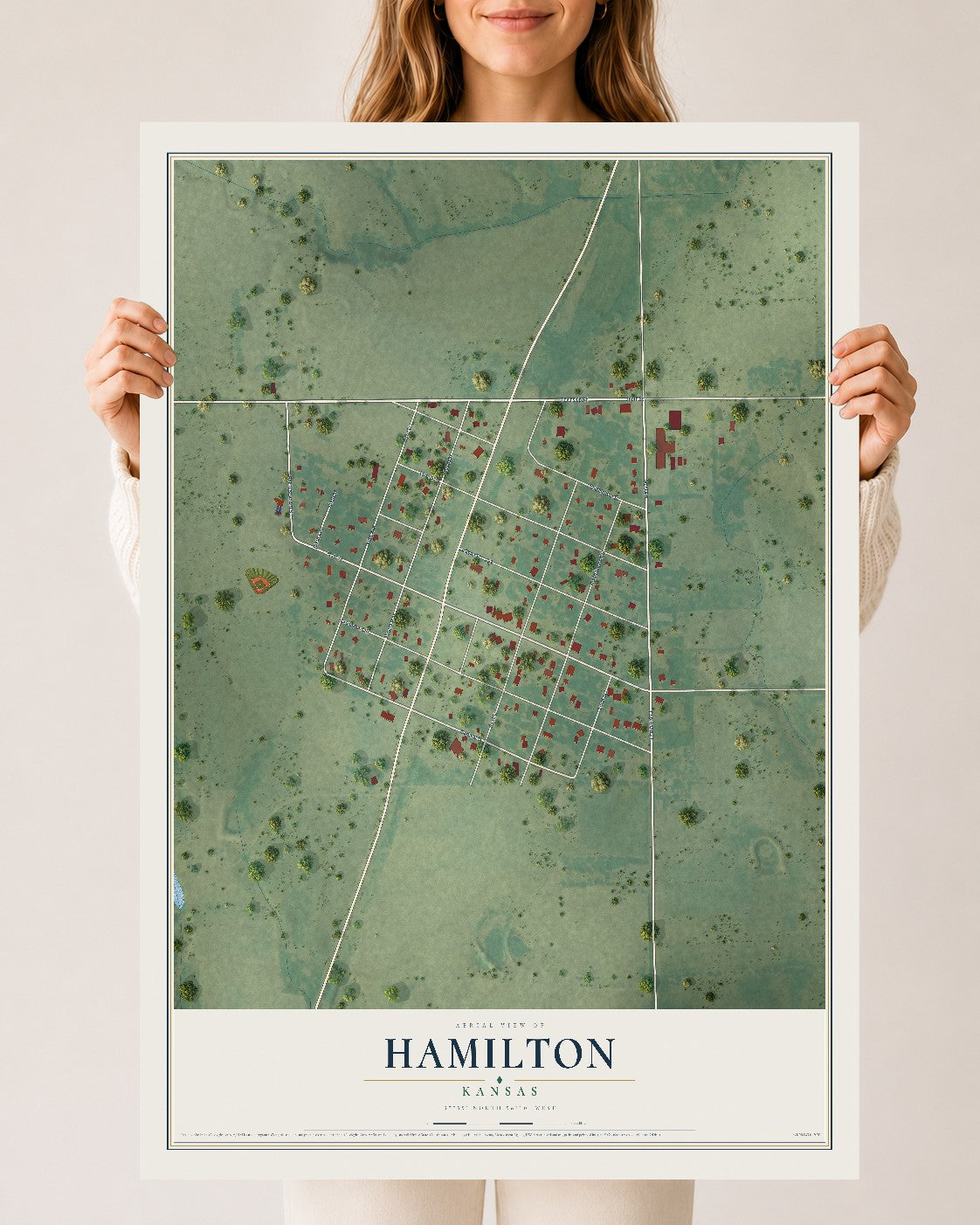 Map of Hamilton, Kansas, 24 x 36 inch unframed archival matte print