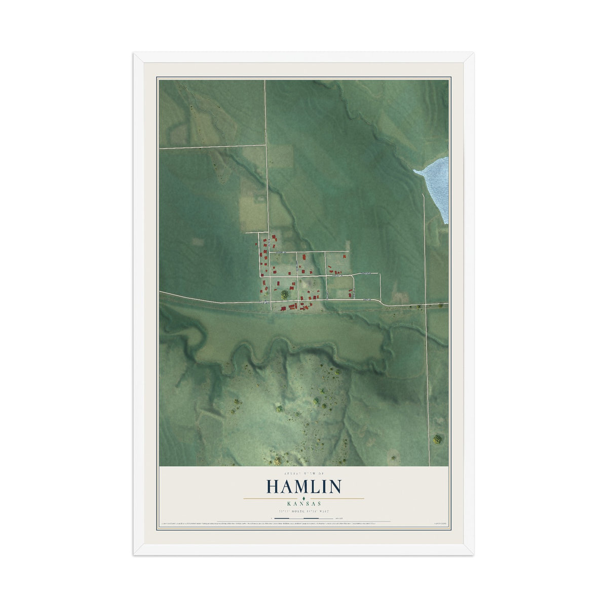 Map of Hamlin, Kansas, 12 x 18 inch print in a white wood frame