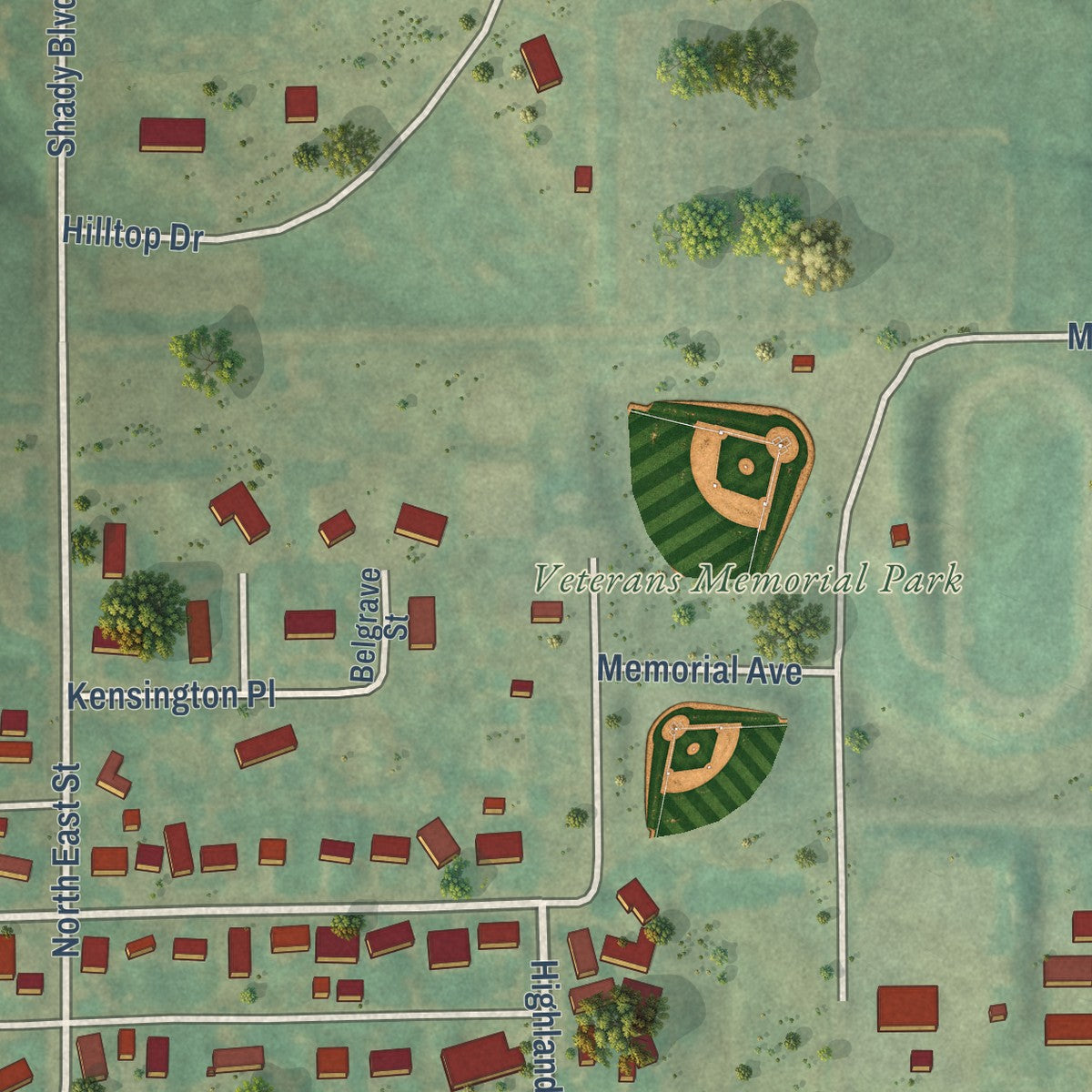 Second close-up of the map of Hanover, Kansas print showing more streets and buildings