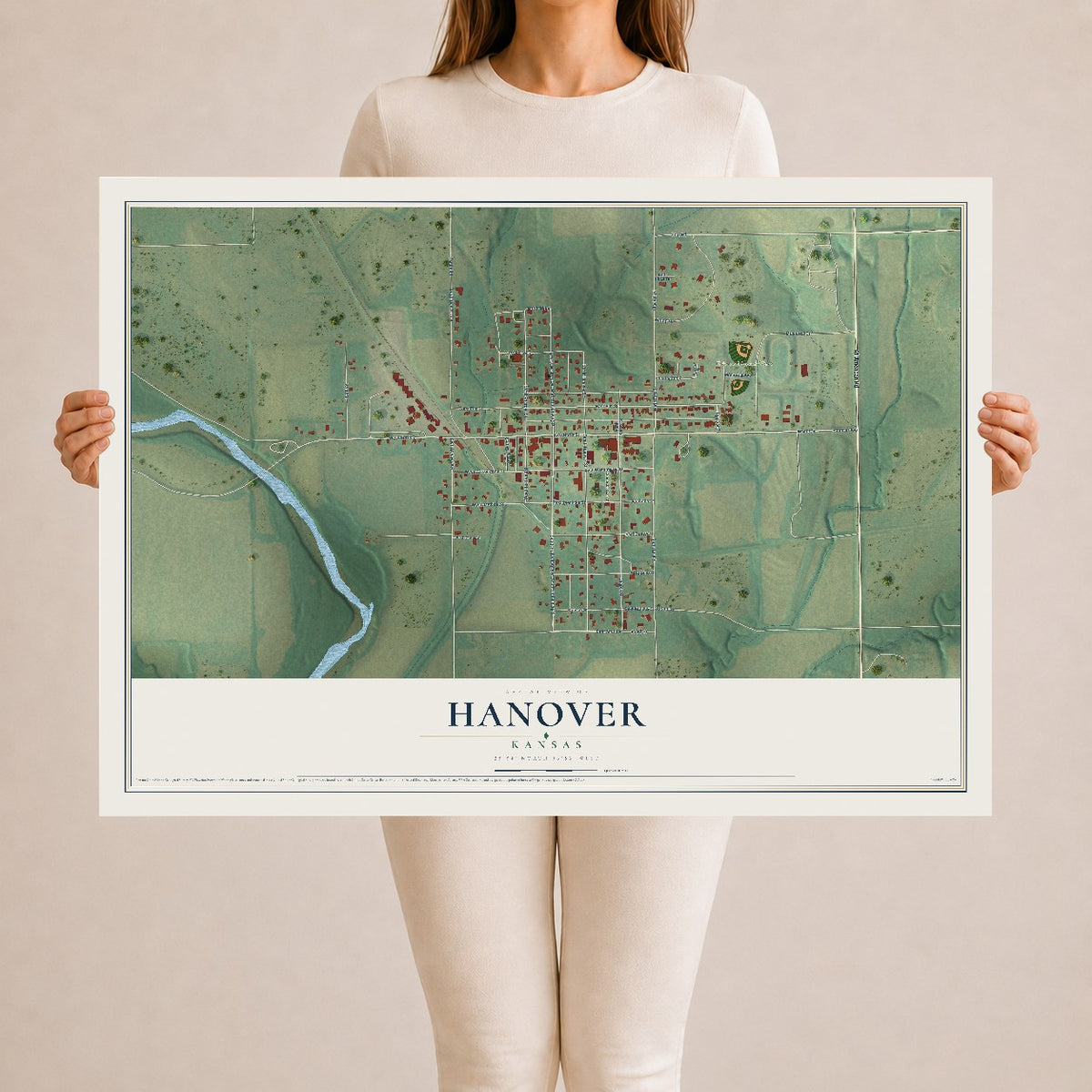 Map of Hanover, Kansas, 24 x 36 inch unframed archival matte print