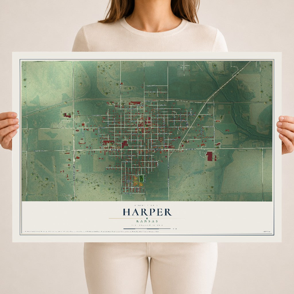 Map of Harper, Kansas, 18 x 24 inch unframed archival matte print