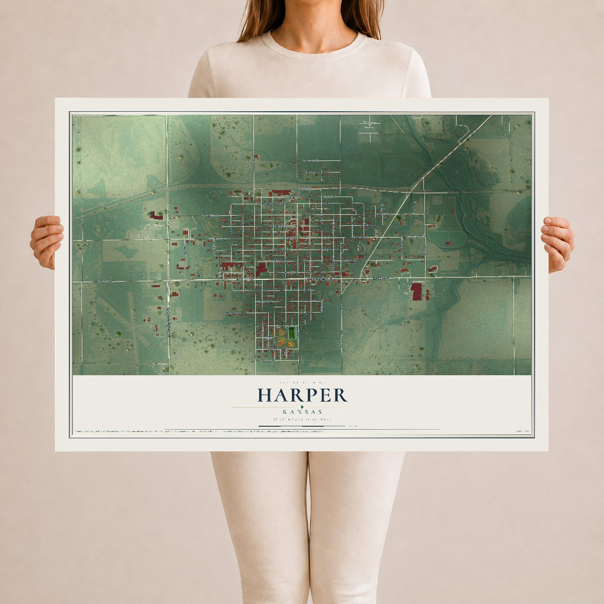 Map of Harper, Kansas, 24 x 36 inch unframed archival matte print