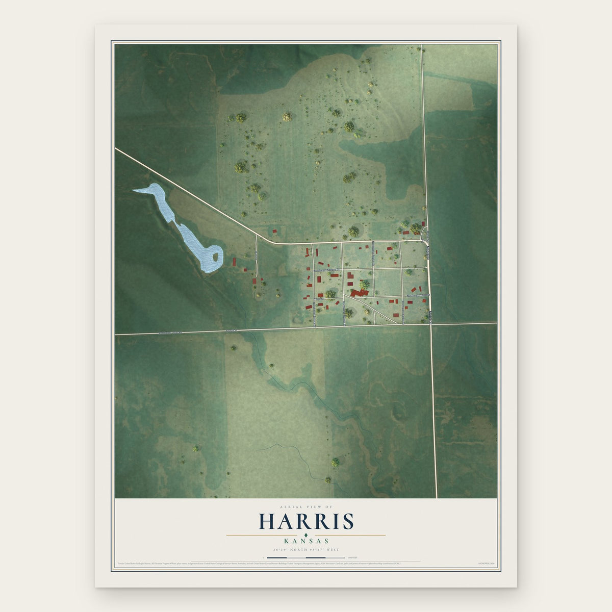 Harris, Kansas map print, the full design