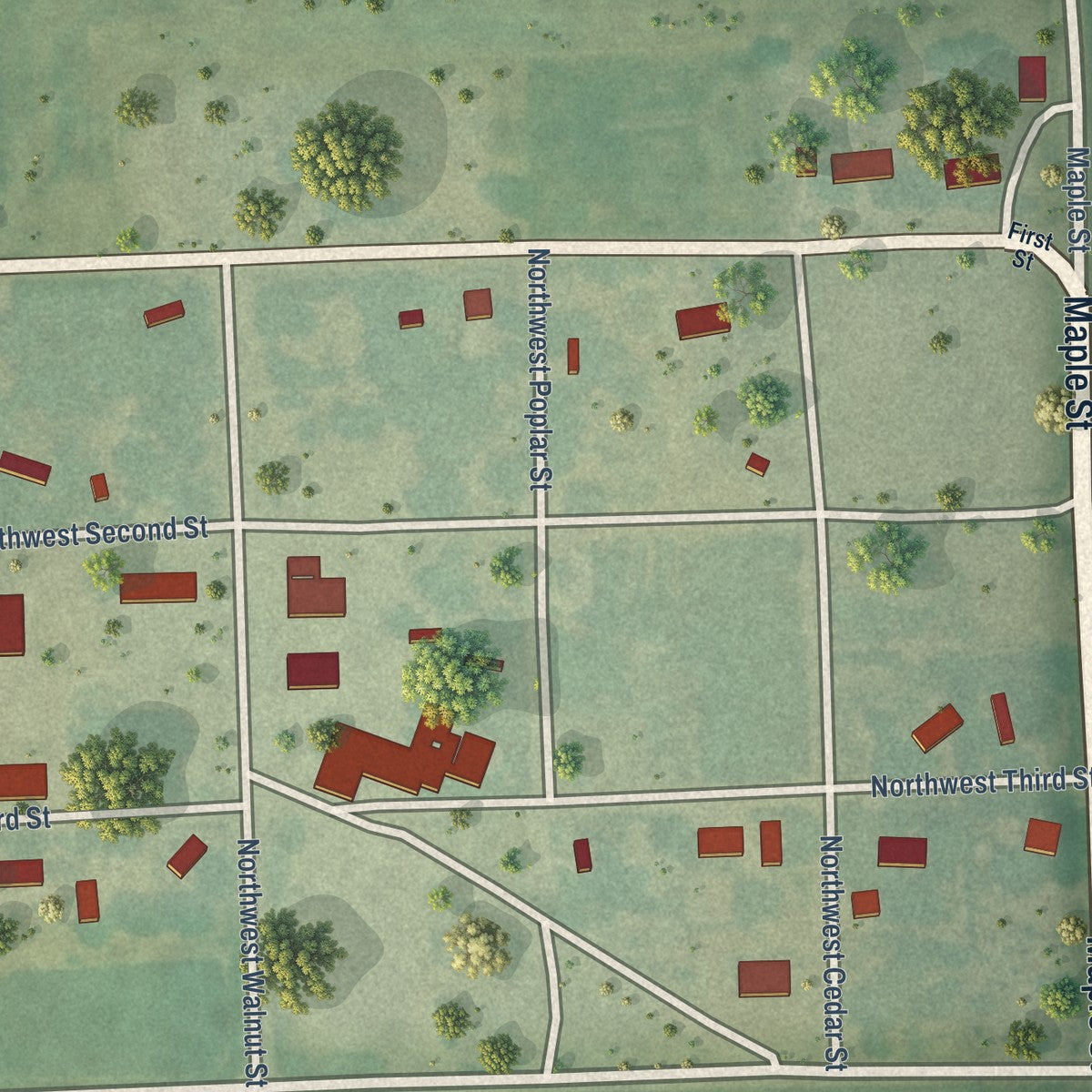 Close-up of the map of Harris, Kansas print showing street and building detail