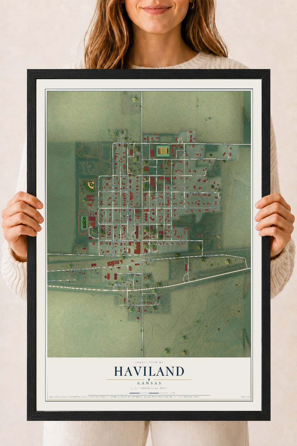 Map of Haviland, Kansas, 18 x 24 inch print in a black wood frame