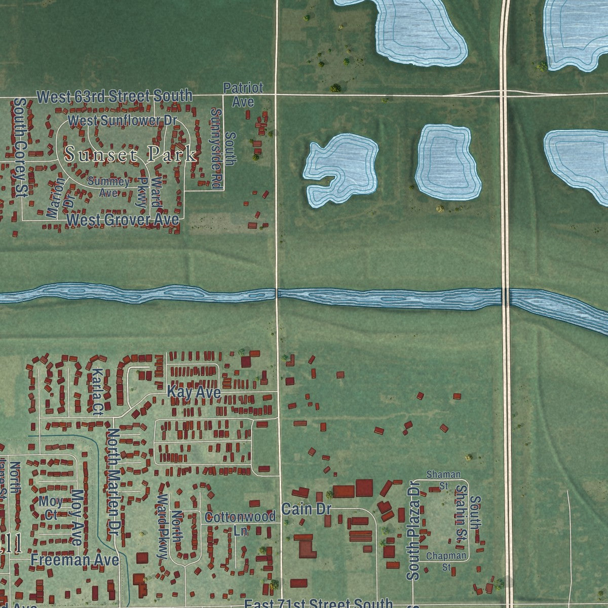 Second close-up of the map of Haysville, Kansas print showing more streets and buildings