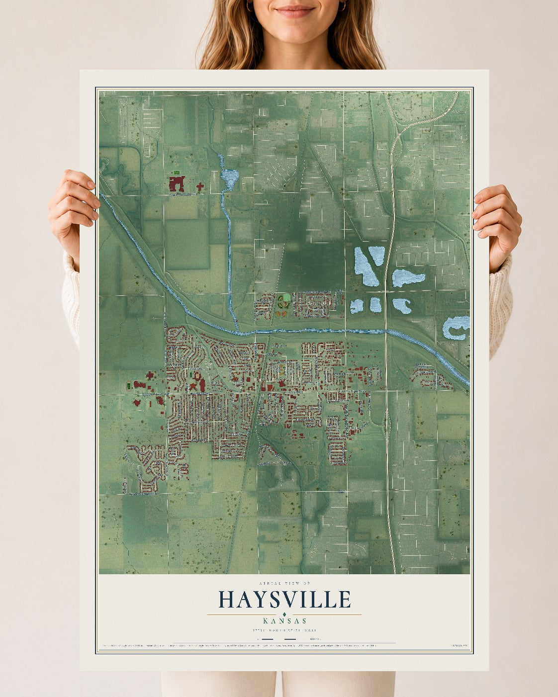 Map of Haysville, Kansas, 24 x 36 inch unframed archival matte print