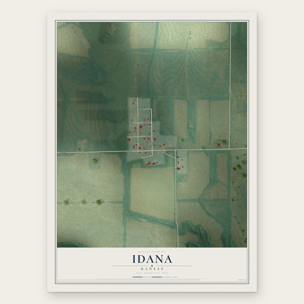 Idana, Kansas map print, the full design