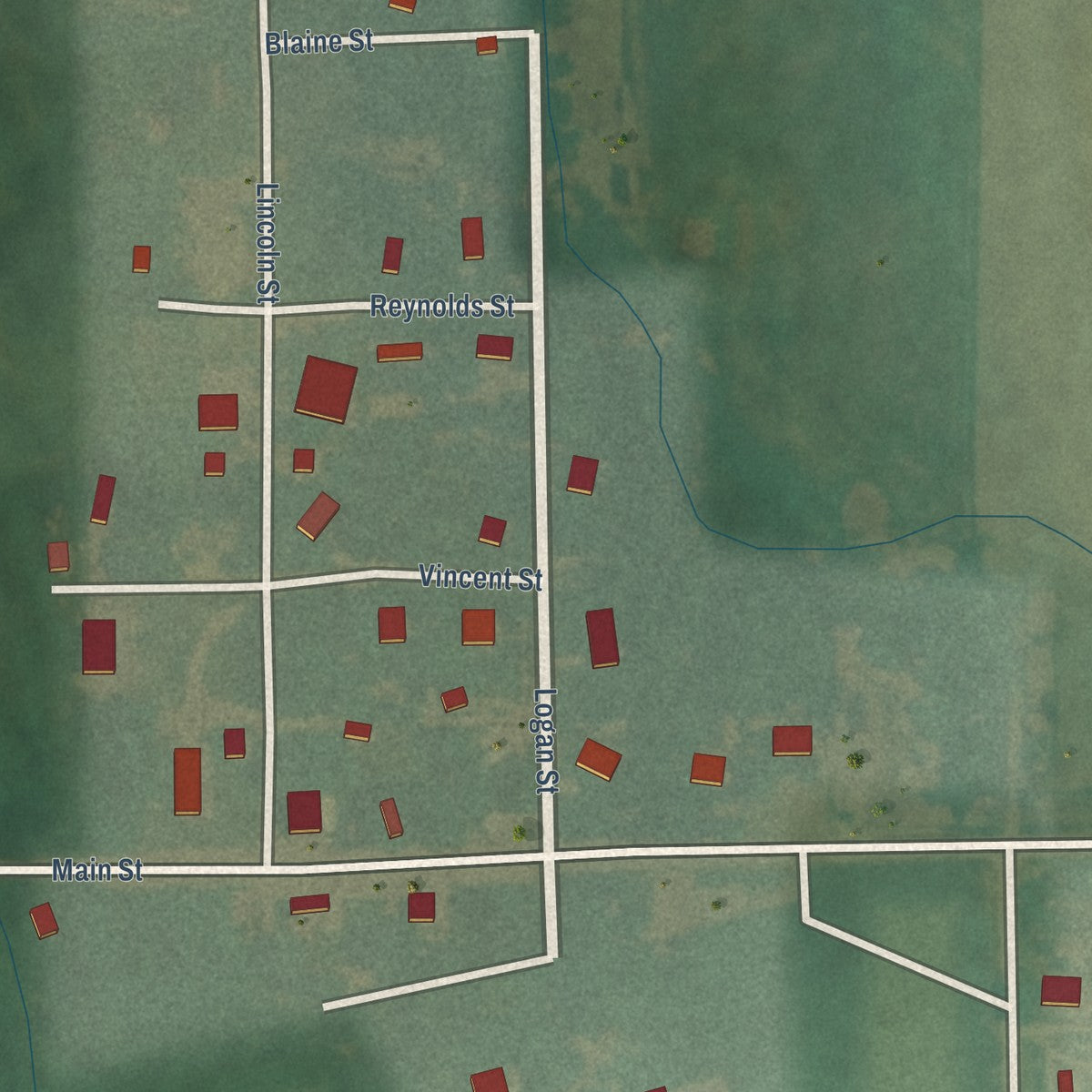 Close-up of the map of Idana, Kansas print showing street and building detail