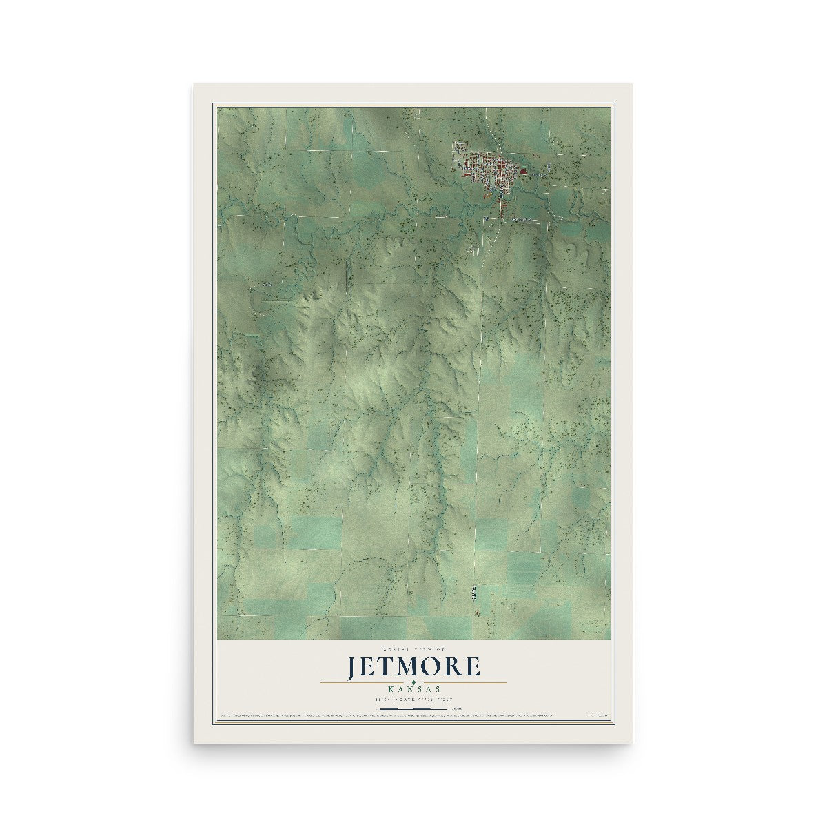 Map of Jetmore, Kansas, 12 x 18 inch unframed archival matte print