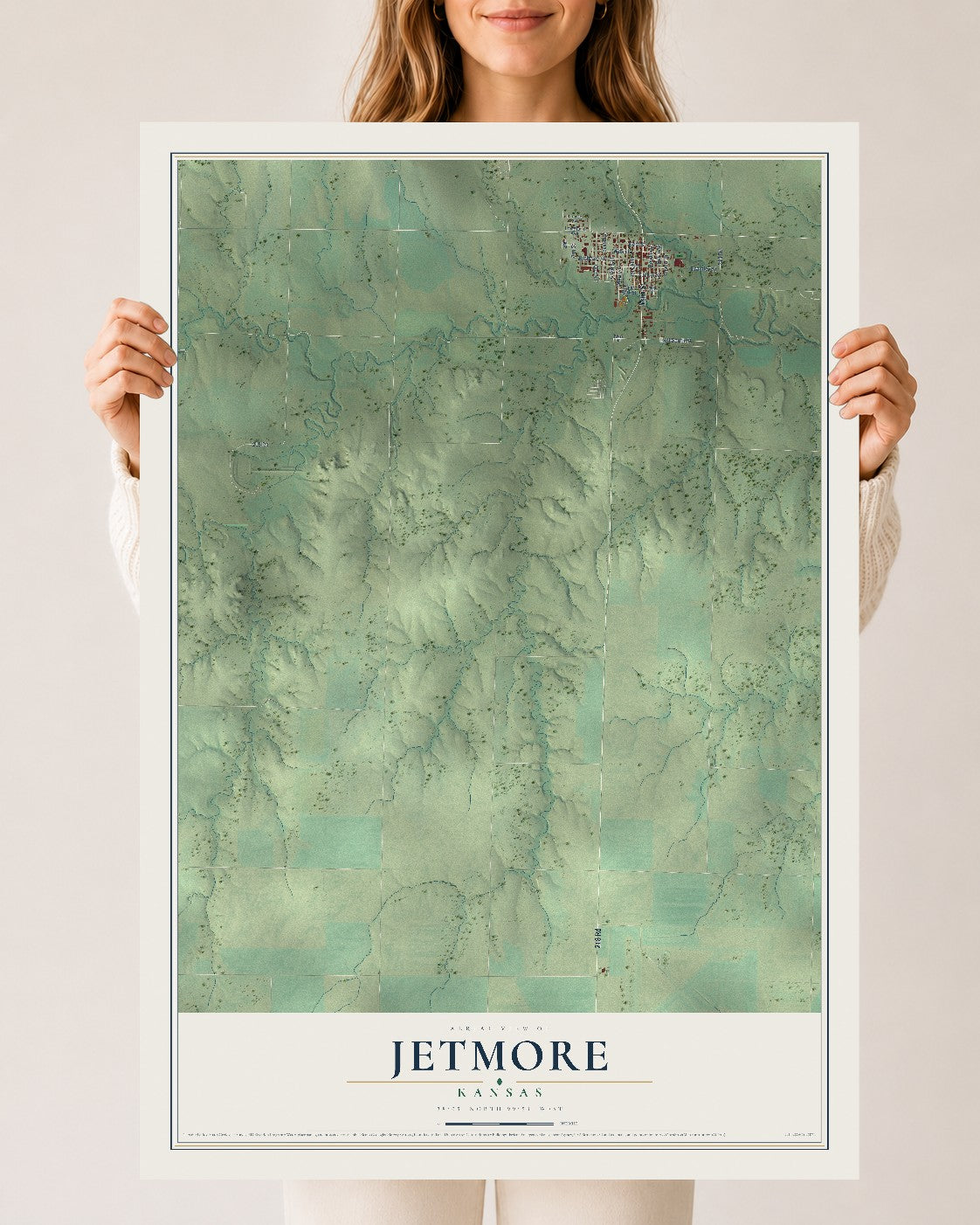 Map of Jetmore, Kansas, 24 x 36 inch unframed archival matte print