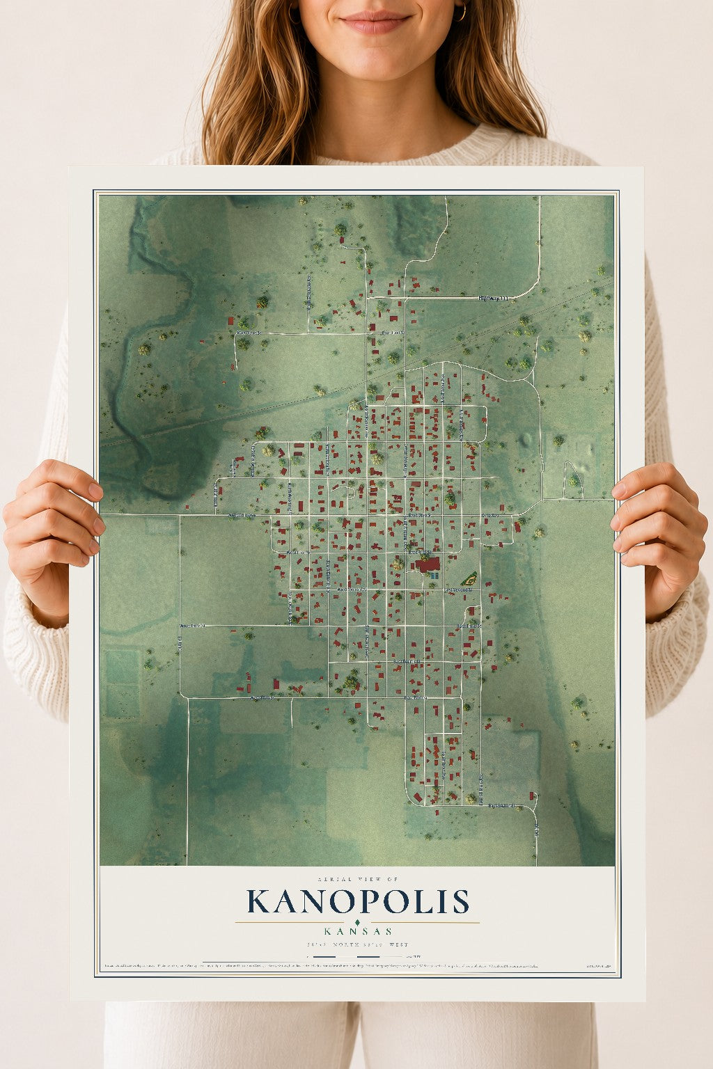 Map of Kanopolis, Kansas, 18 x 24 inch unframed archival matte print