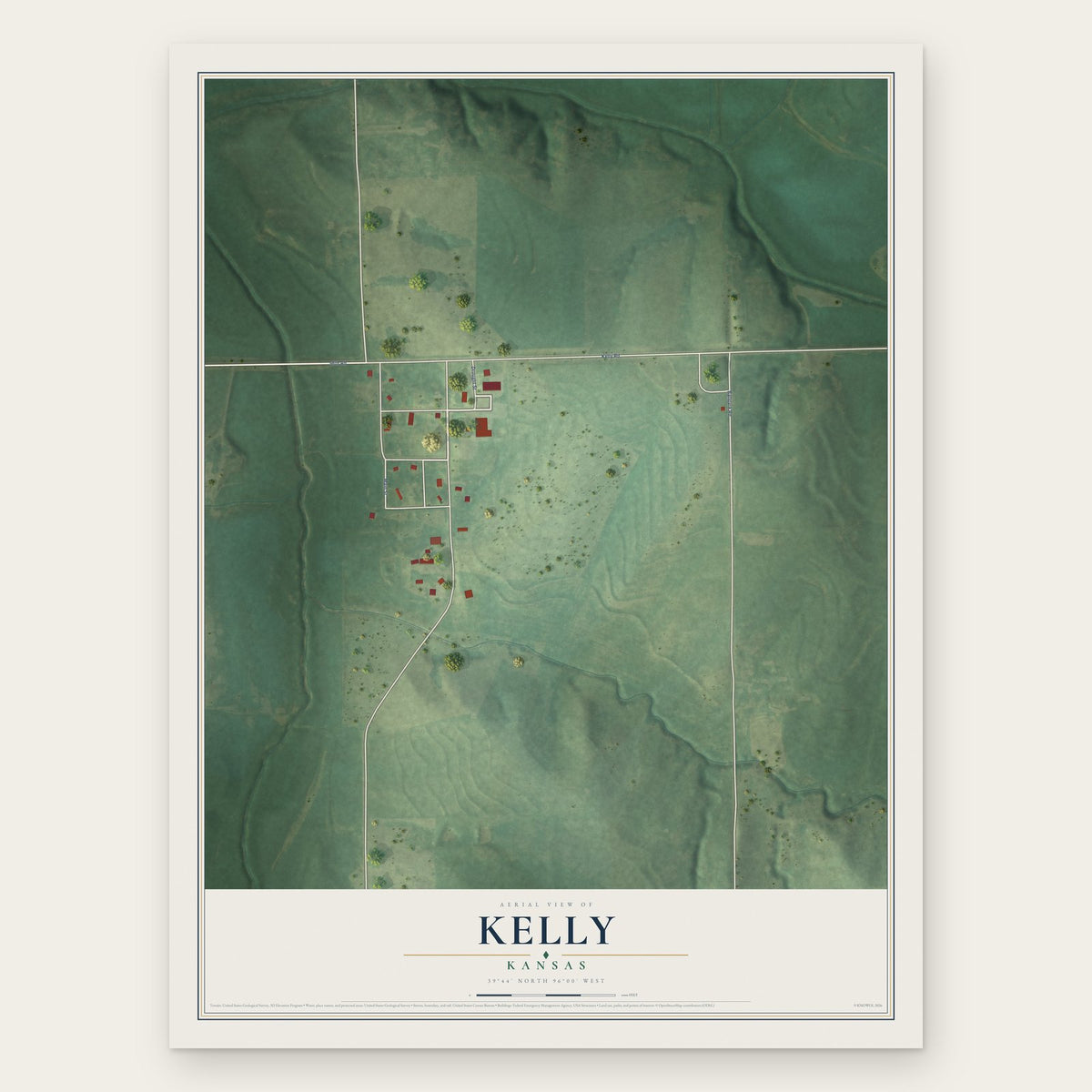 Kelly, Kansas map print, the full design