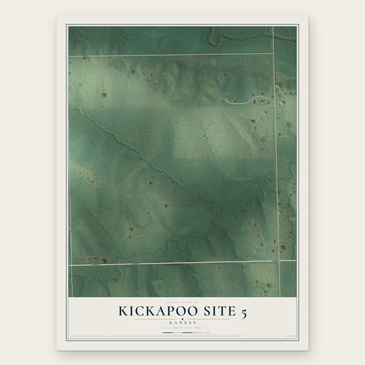 Kickapoo Site 5, Kansas map print, the full design