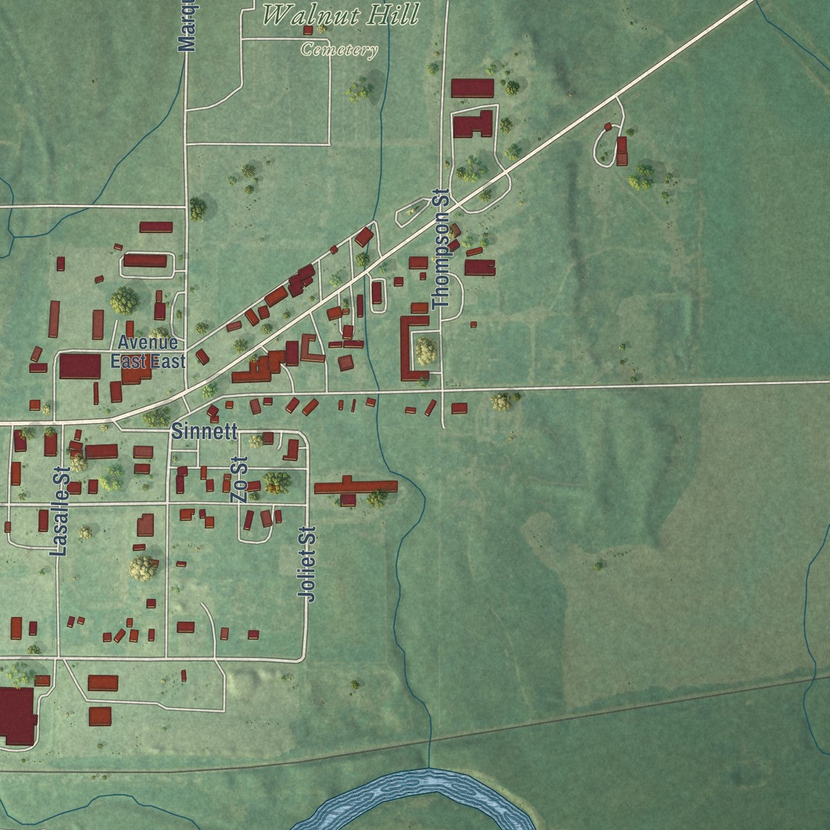 Second close-up of the map of Kingman, Kansas print showing more streets and buildings