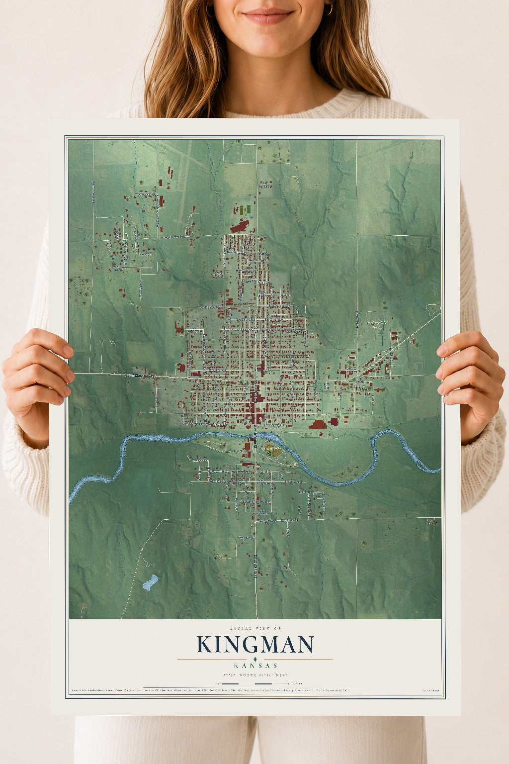 Map of Kingman, Kansas, 18 x 24 inch unframed archival matte print