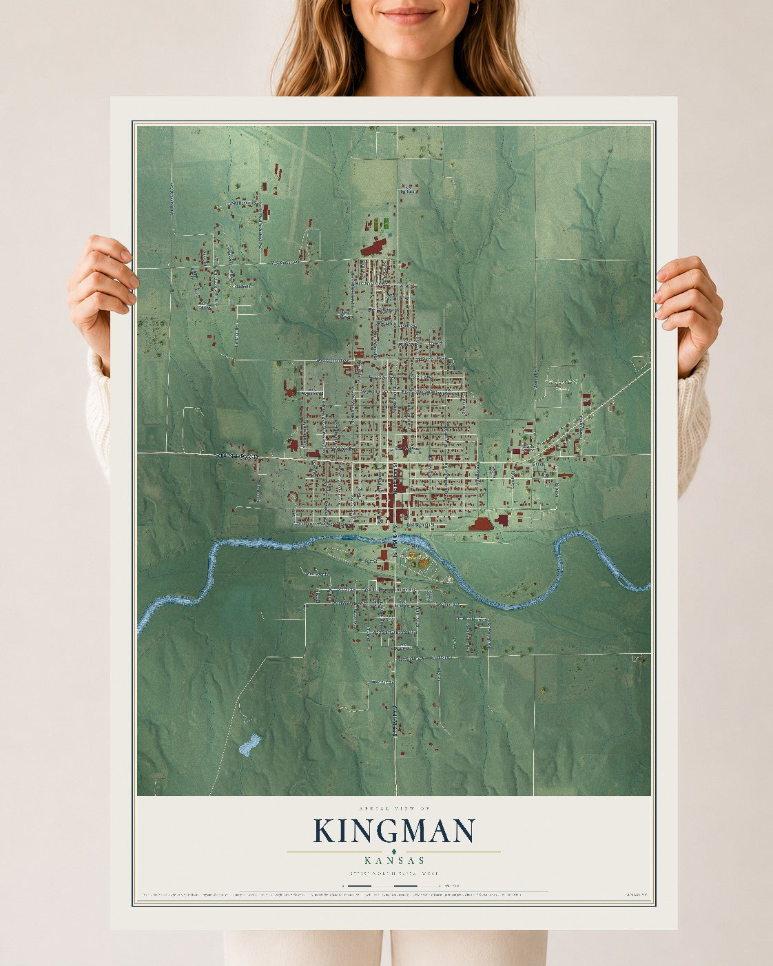Map of Kingman, Kansas, 24 x 36 inch unframed archival matte print
