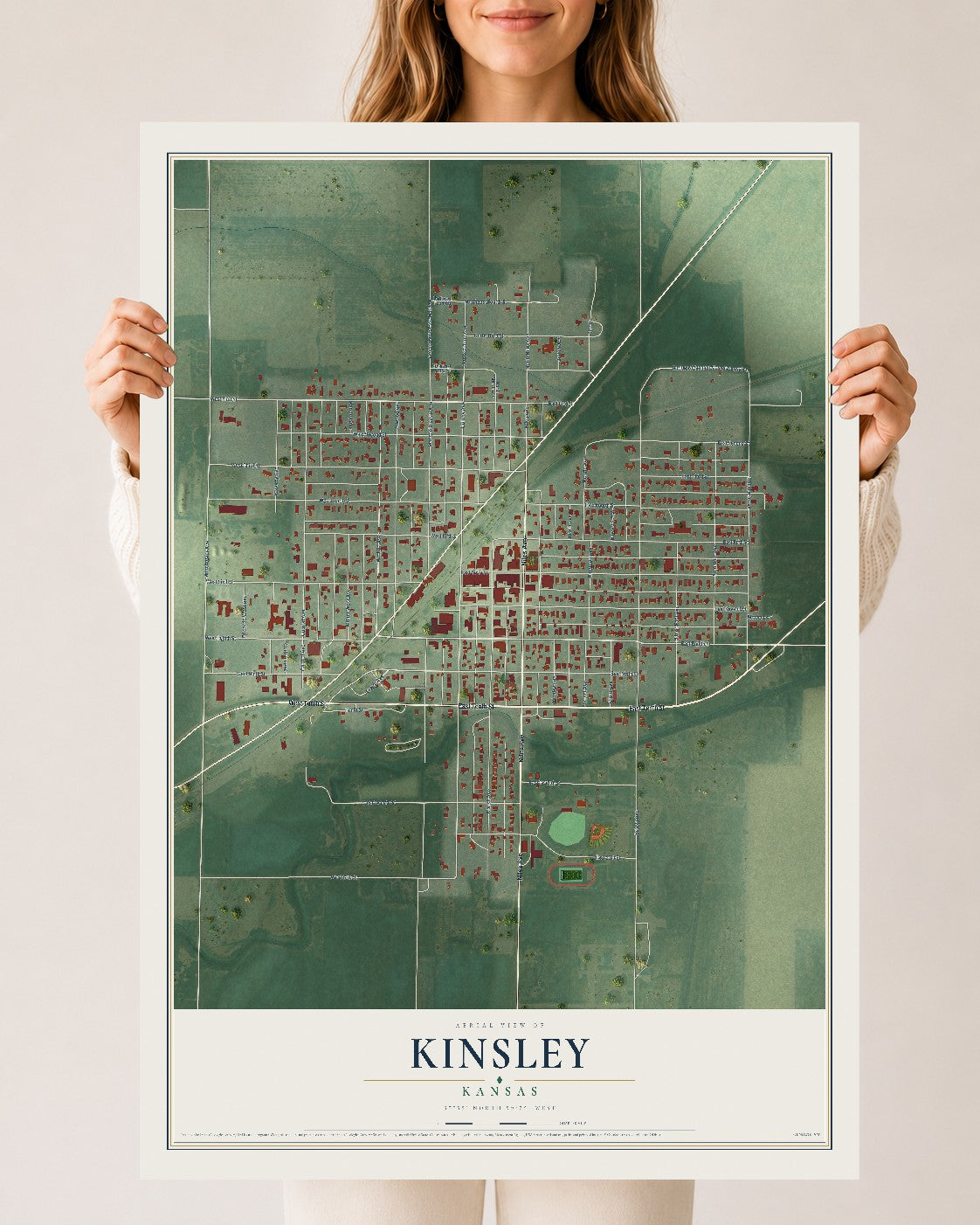 Map of Kinsley, Kansas, 24 x 36 inch unframed archival matte print