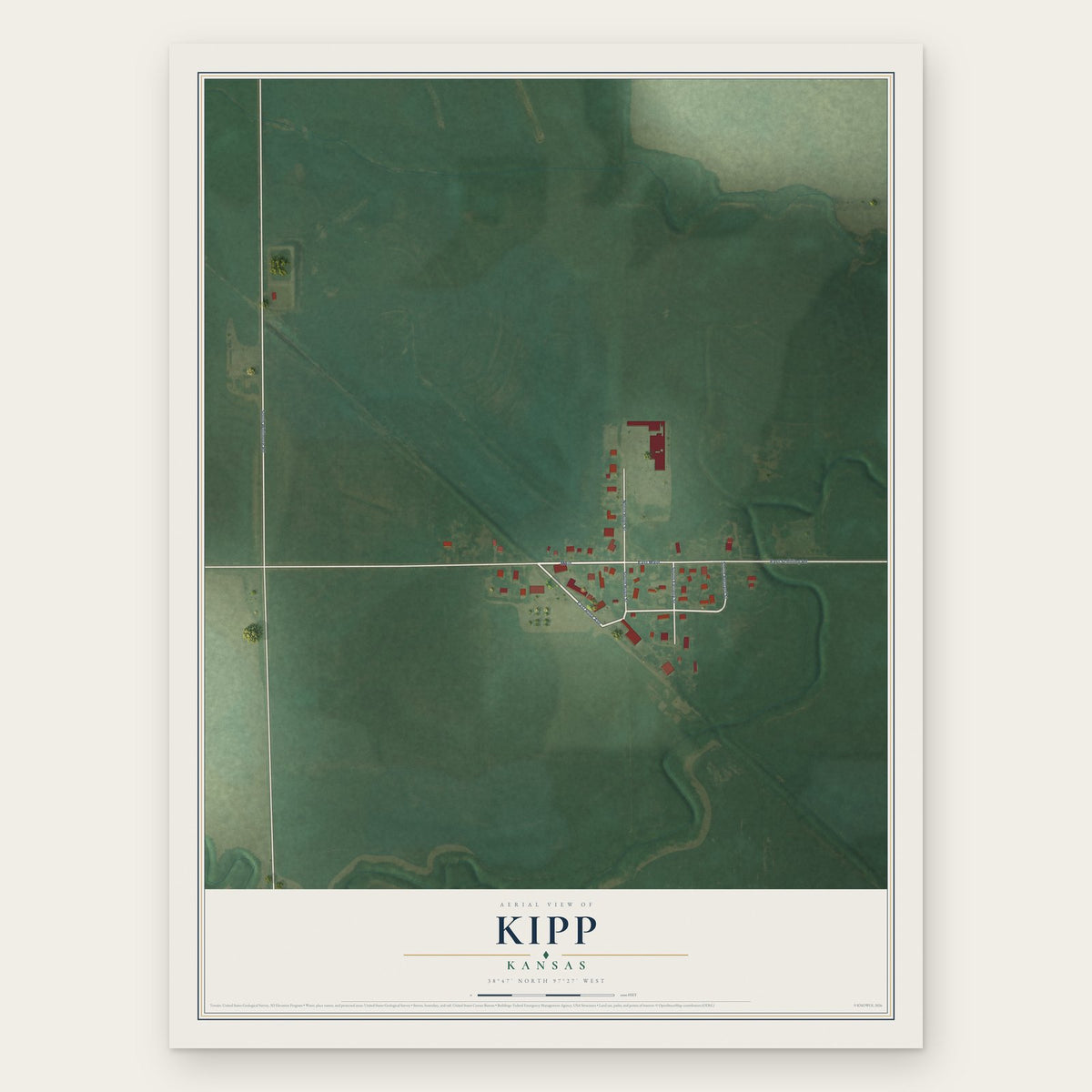 Kipp, Kansas map print, the full design
