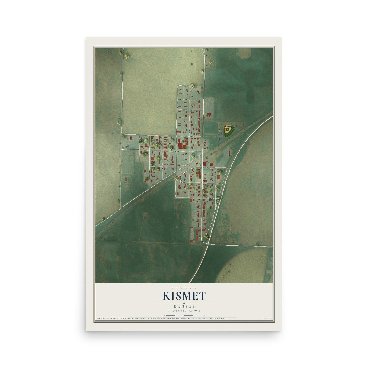 Map of Kismet, Kansas, 12 x 18 inch unframed archival matte print