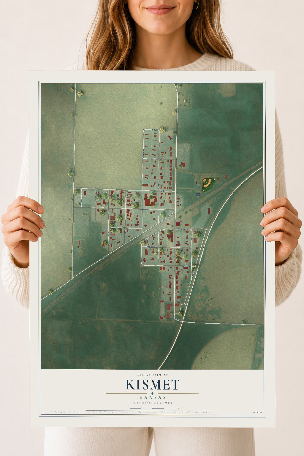 Map of Kismet, Kansas, 18 x 24 inch unframed archival matte print