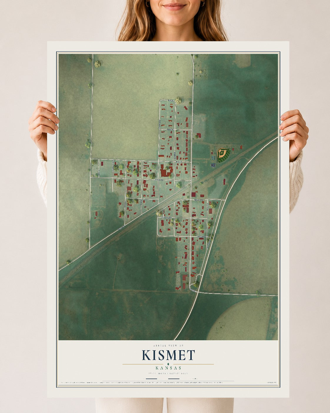 Map of Kismet, Kansas, 24 x 36 inch unframed archival matte print