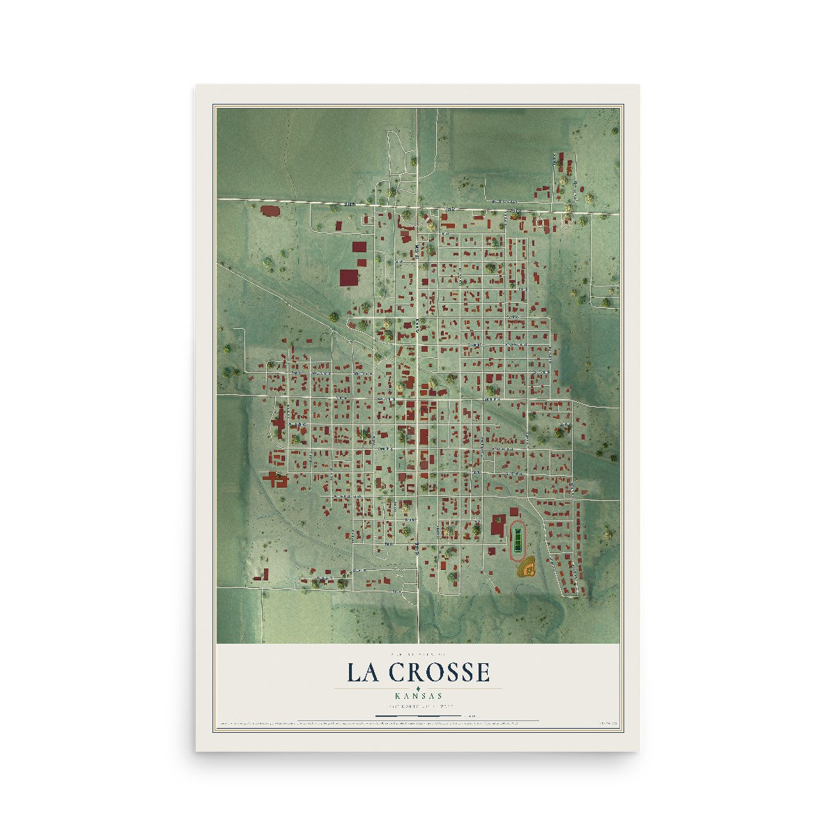 Map of La Crosse, Kansas, 12 x 18 inch unframed archival matte print