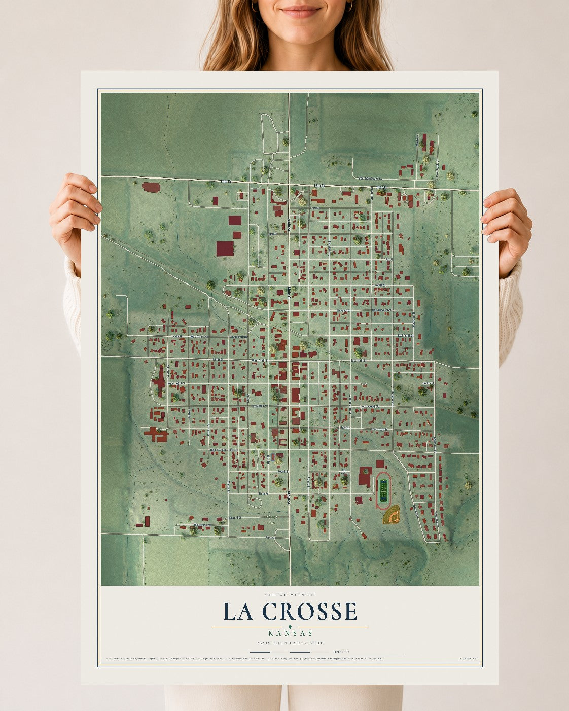 Map of La Crosse, Kansas, 24 x 36 inch unframed archival matte print