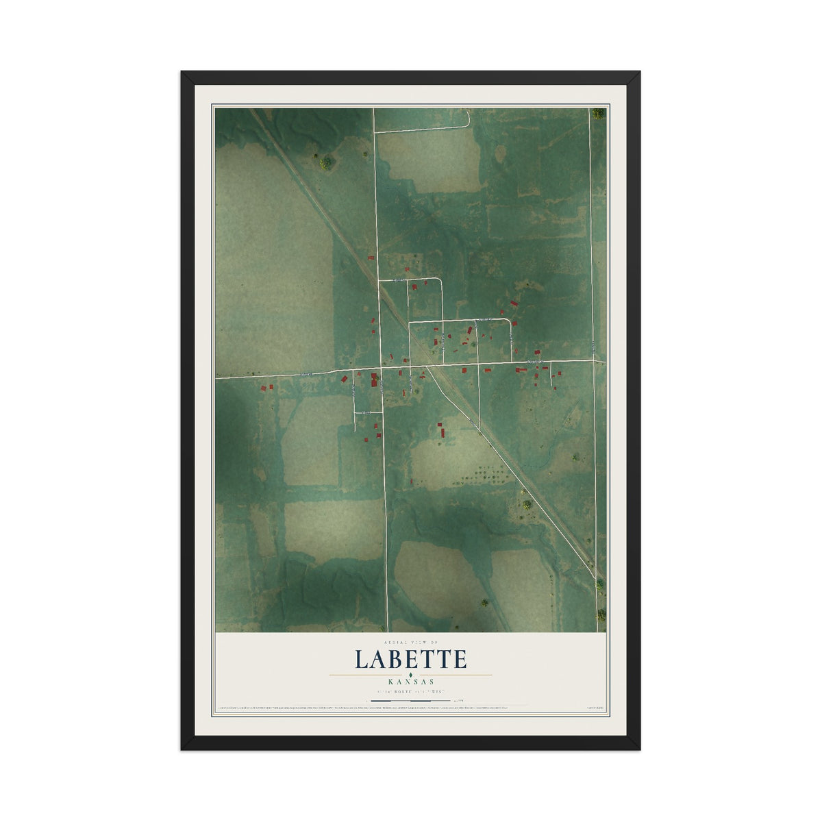 Map of Labette, Kansas, 12 x 18 inch print in a black wood frame