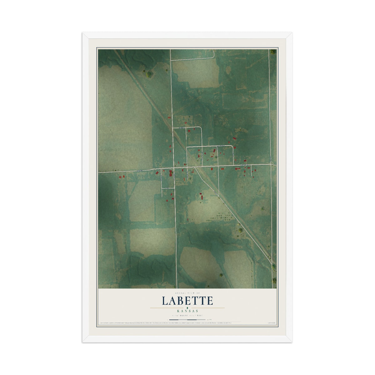 Map of Labette, Kansas, 12 x 18 inch print in a white wood frame