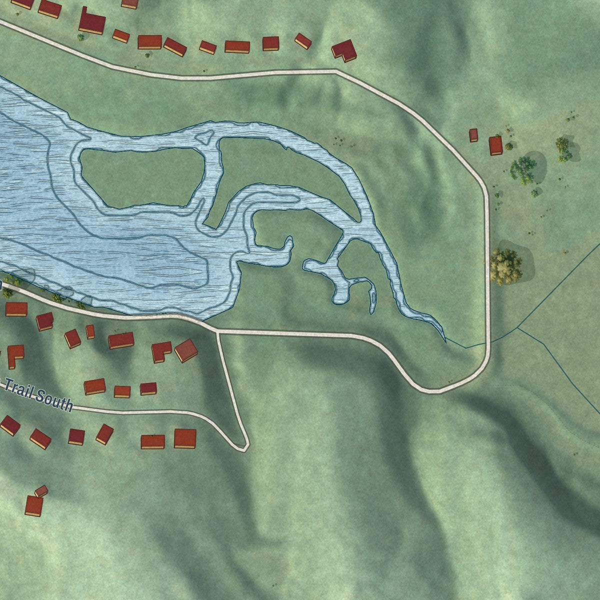 Second close-up of the map of Lake Quivira, Kansas print showing more streets and buildings