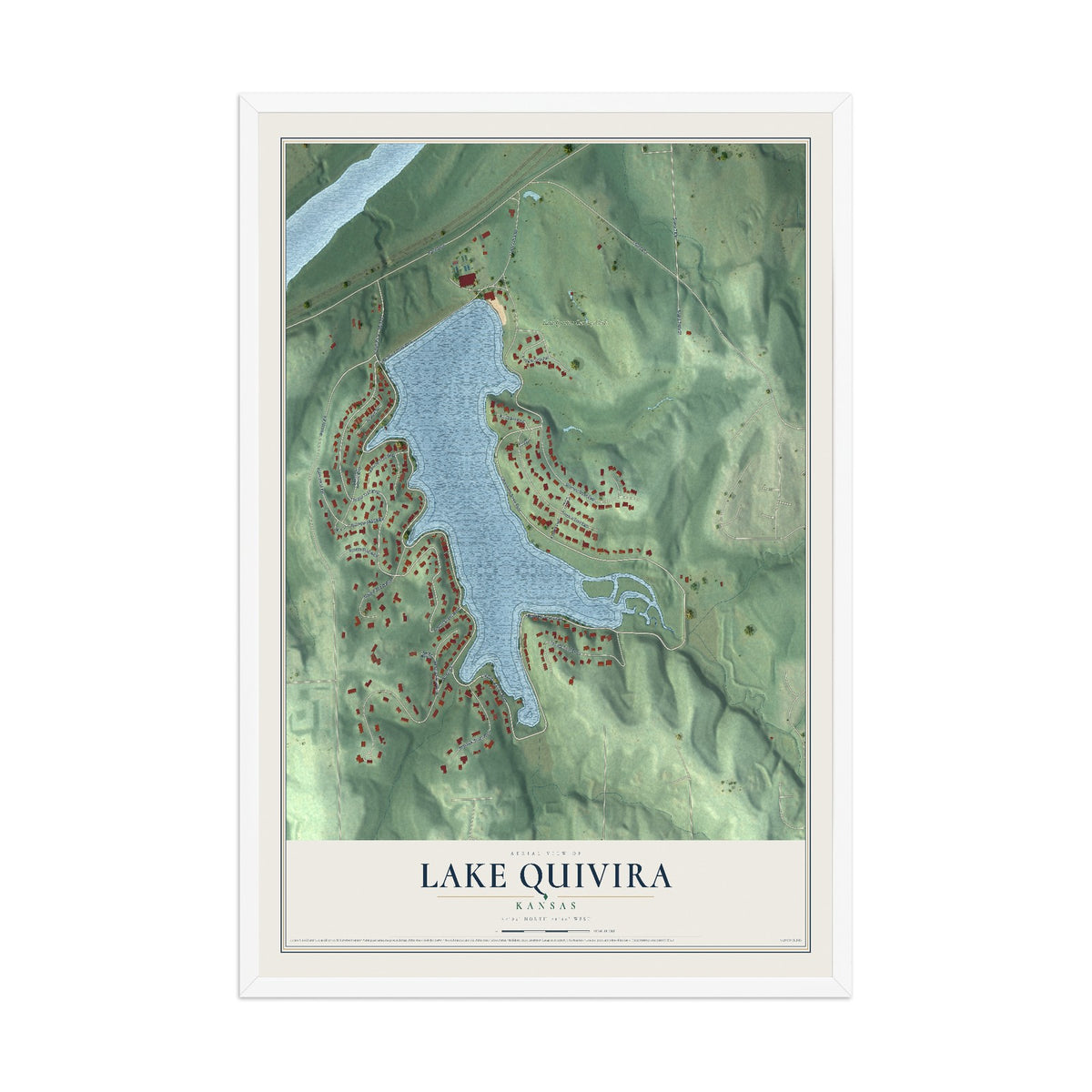 Map of Lake Quivira, Kansas, 12 x 18 inch print in a white wood frame