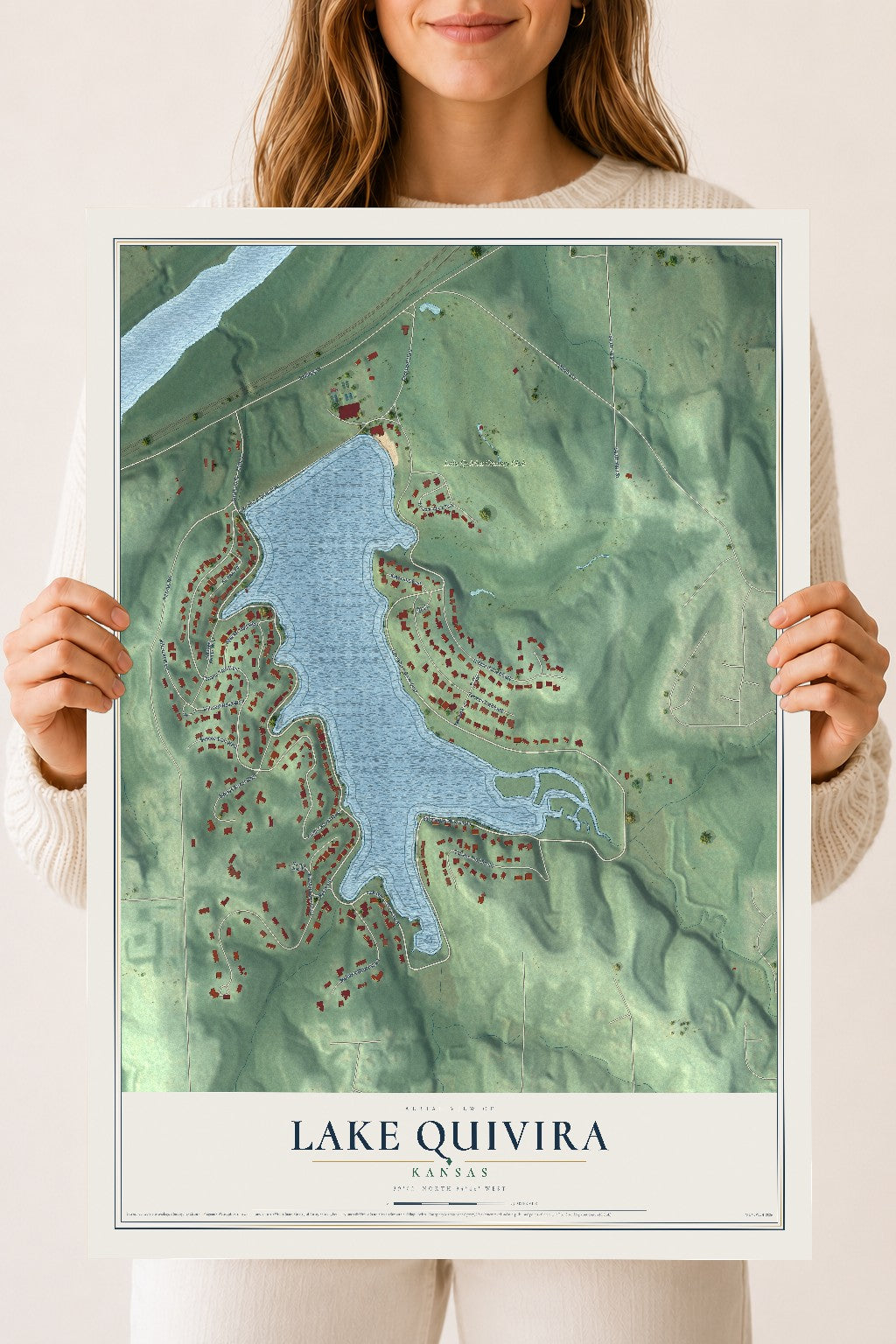 Map of Lake Quivira, Kansas, 18 x 24 inch unframed archival matte print