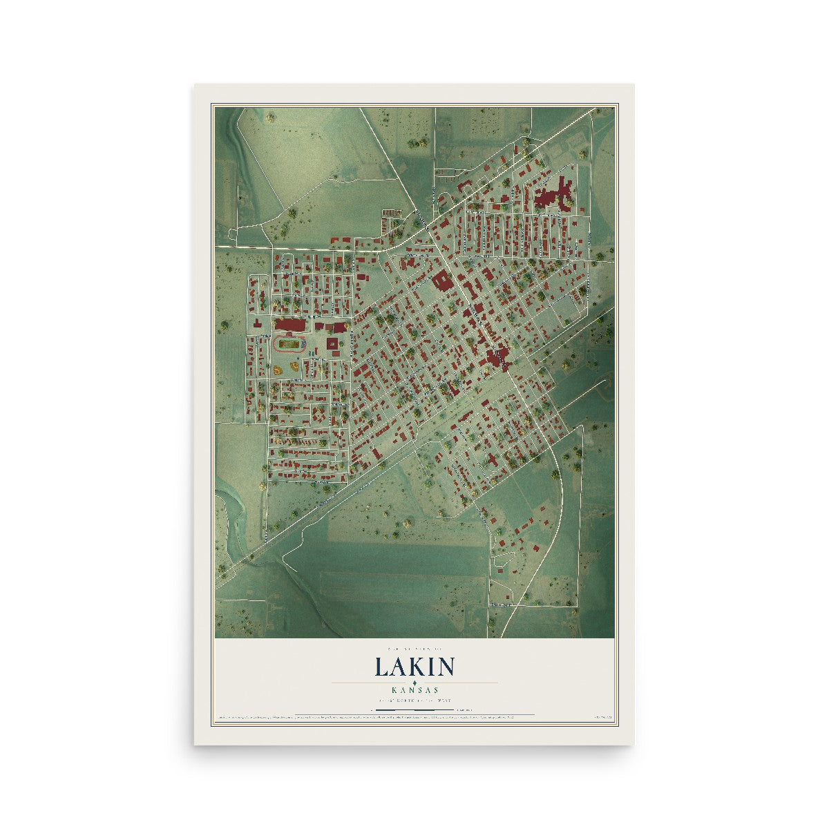 Map of Lakin, Kansas, 12 x 18 inch unframed archival matte print