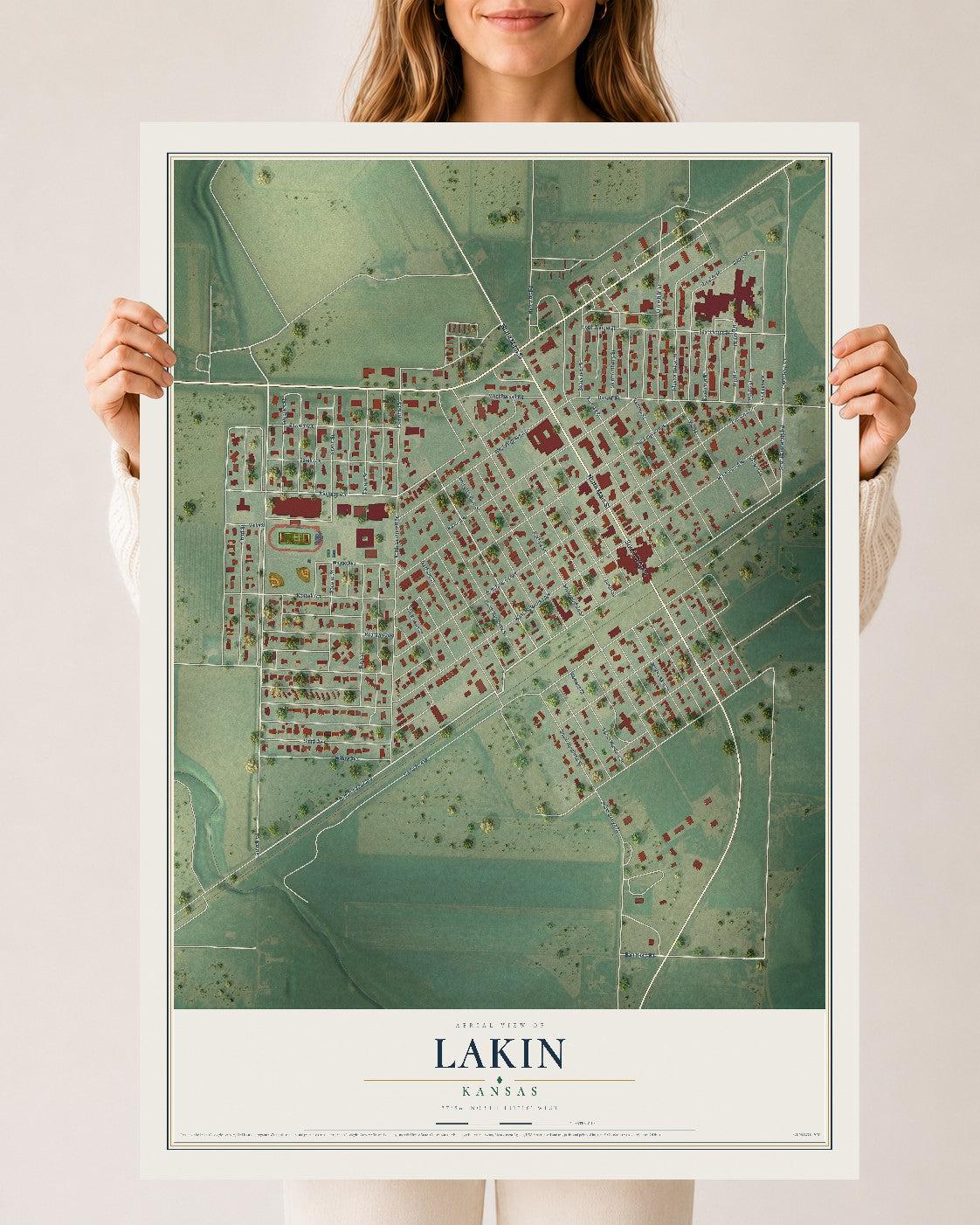 Map of Lakin, Kansas, 24 x 36 inch unframed archival matte print