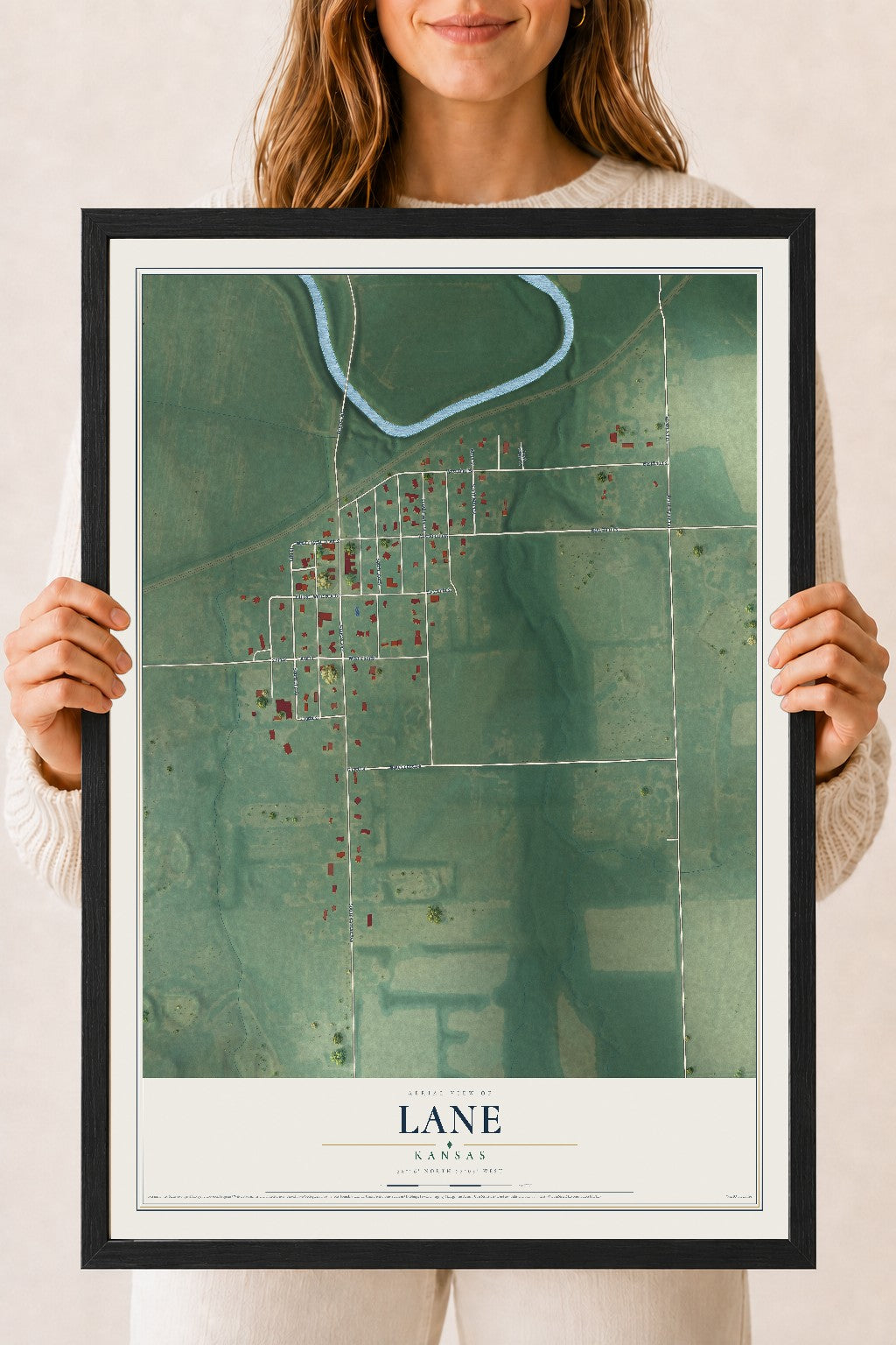 Map of Lane, Kansas, 18 x 24 inch print in a black wood frame