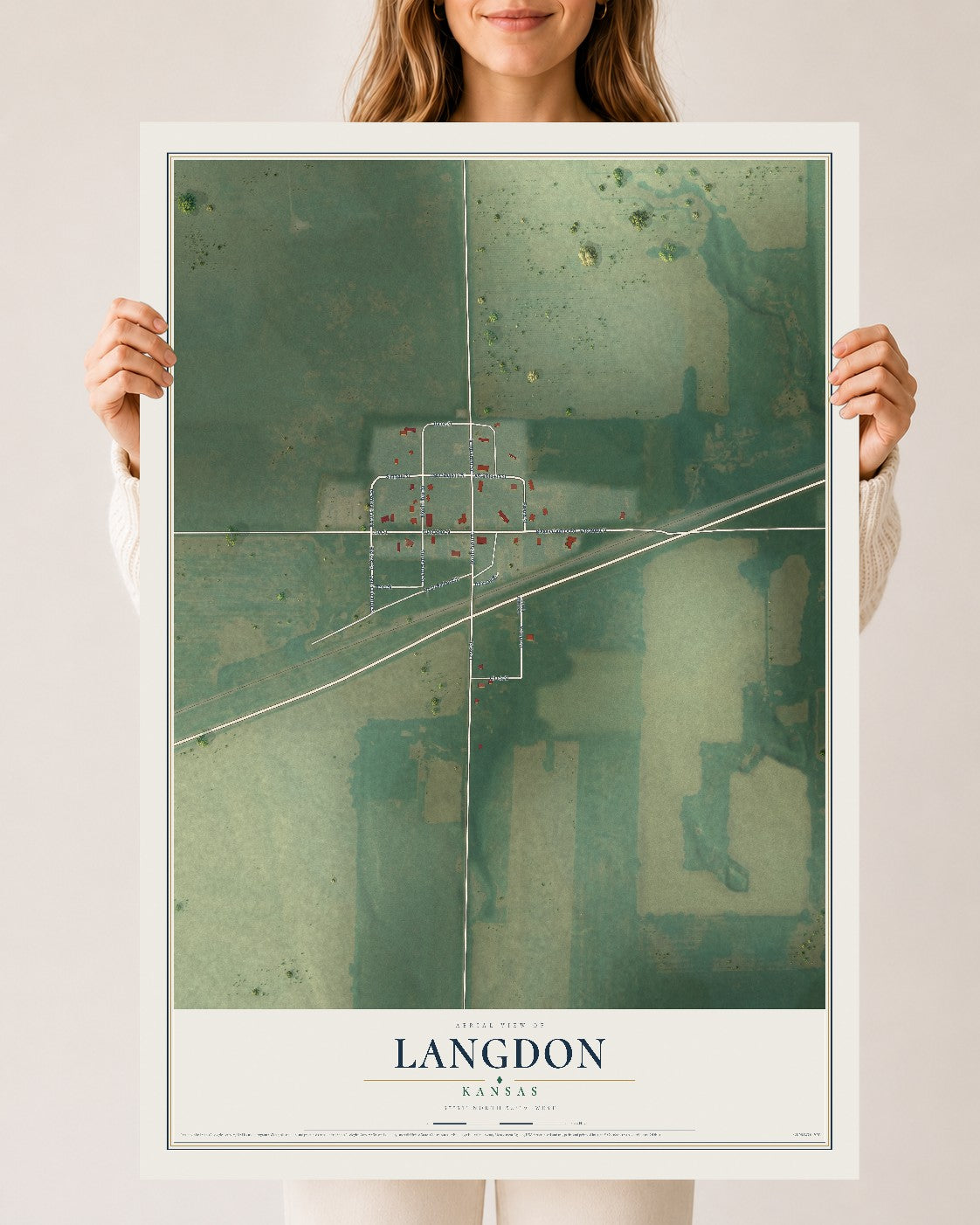 Map of Langdon, Kansas, 24 x 36 inch unframed archival matte print