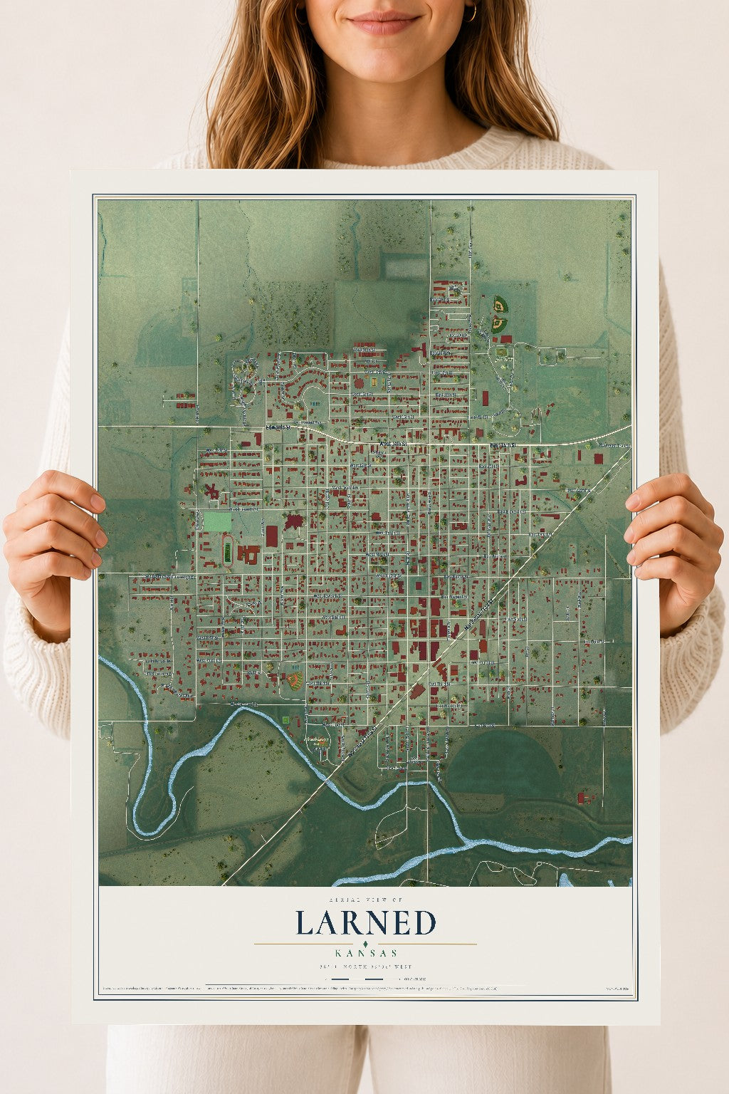 Map of Larned, Kansas, 18 x 24 inch unframed archival matte print