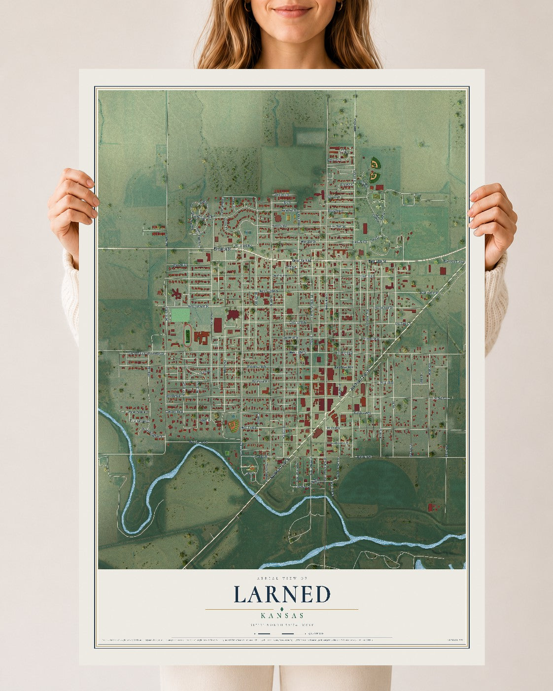 Map of Larned, Kansas, 24 x 36 inch unframed archival matte print