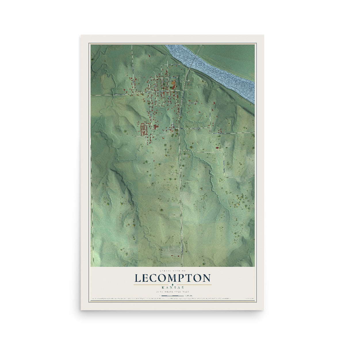 Map of Lecompton, Kansas, 12 x 18 inch unframed archival matte print
