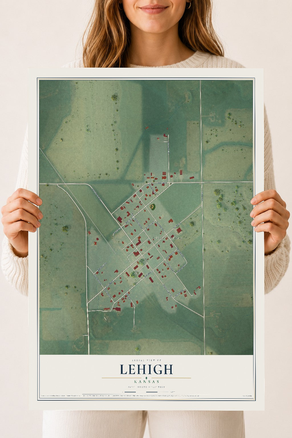 Map of Lehigh, Kansas, 18 x 24 inch unframed archival matte print
