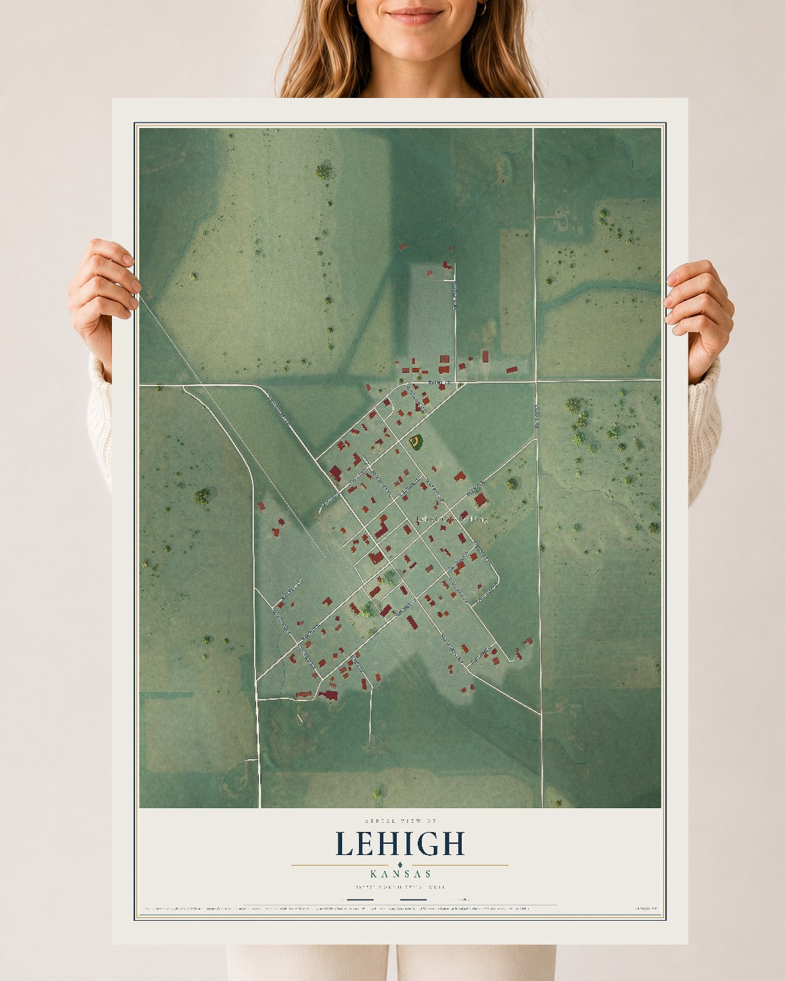 Map of Lehigh, Kansas, 24 x 36 inch unframed archival matte print