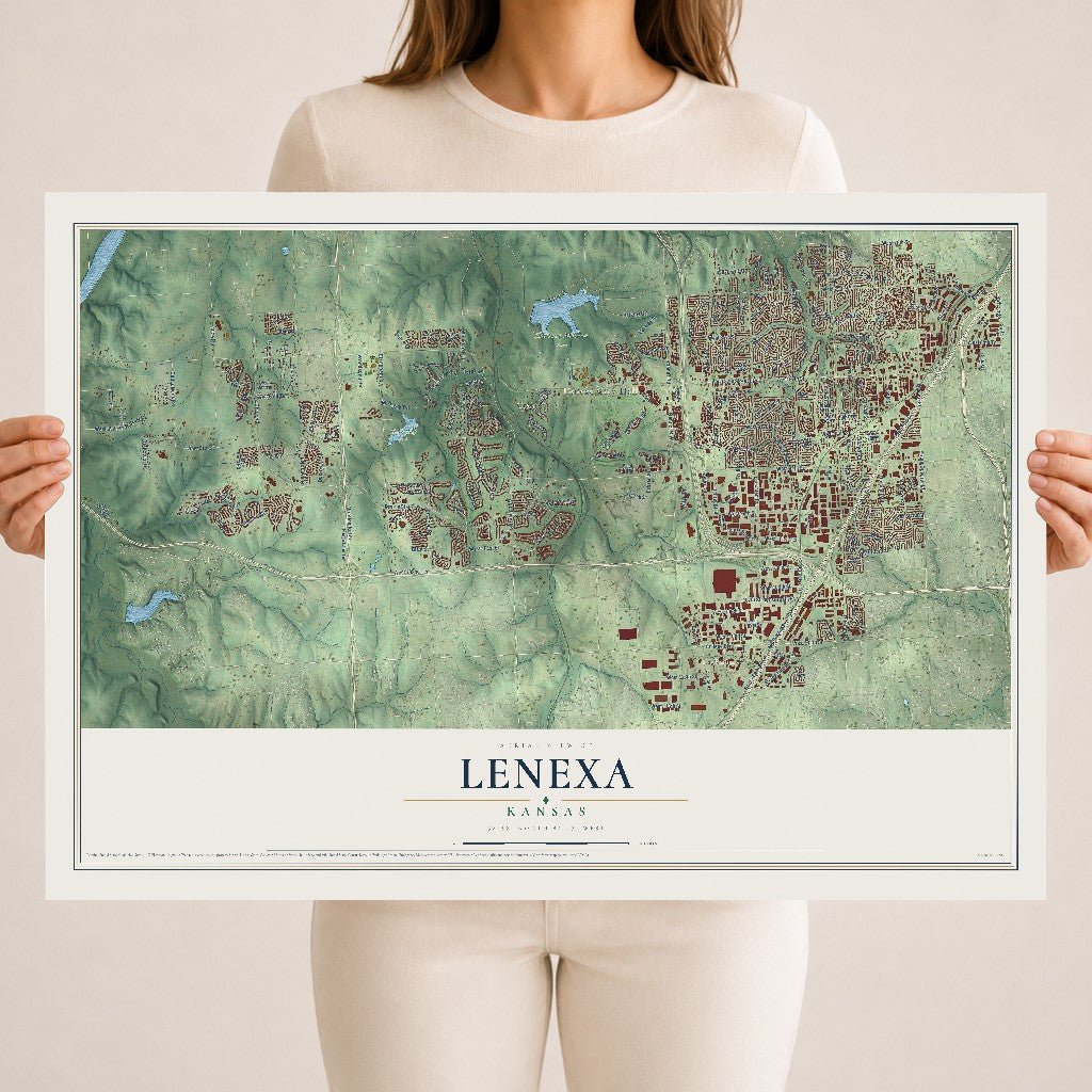 Map of Lenexa, Kansas, 18 x 24 inch unframed archival matte print
