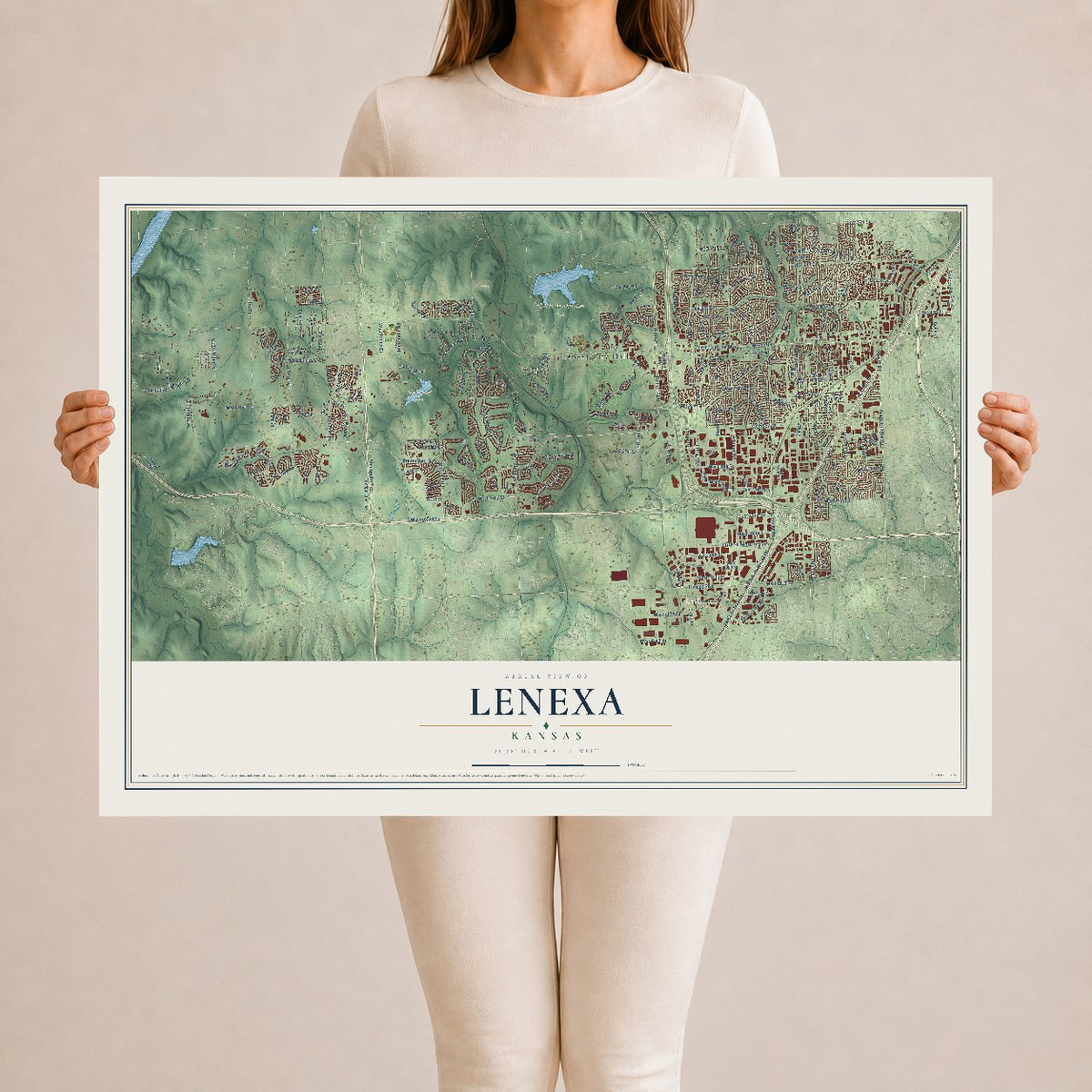Map of Lenexa, Kansas, 24 x 36 inch unframed archival matte print