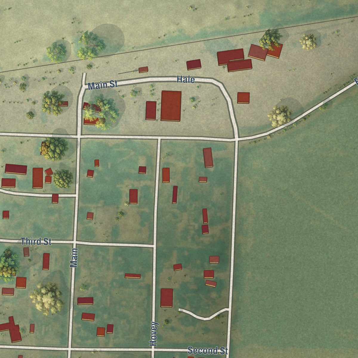 Close-up of the map of Levant, Kansas print showing street and building detail